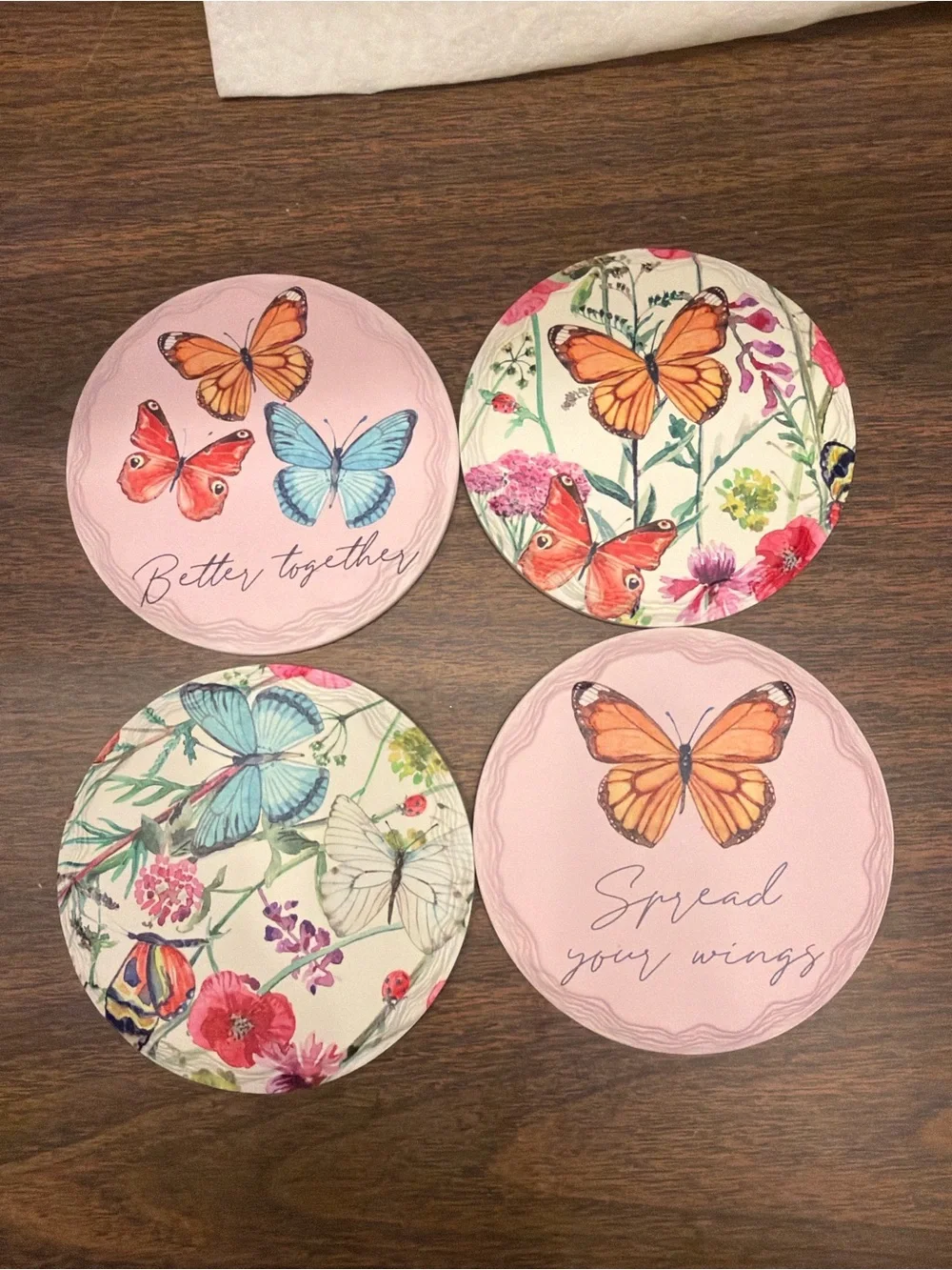 Source Unknown Pink & Orange Butterfly Ceramic Coaster Set - 4 Piece
